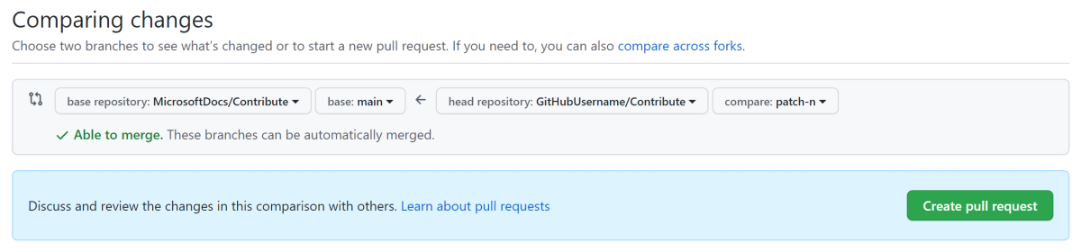 Compare changes and create pull request.
