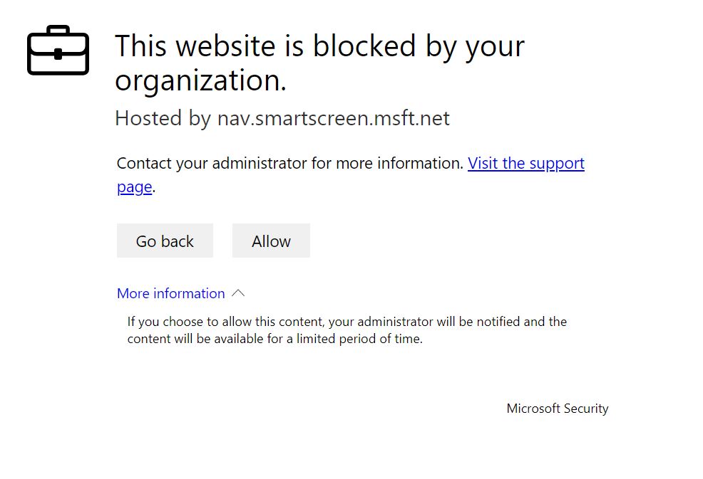 Screenshot showing new block notification for a website.