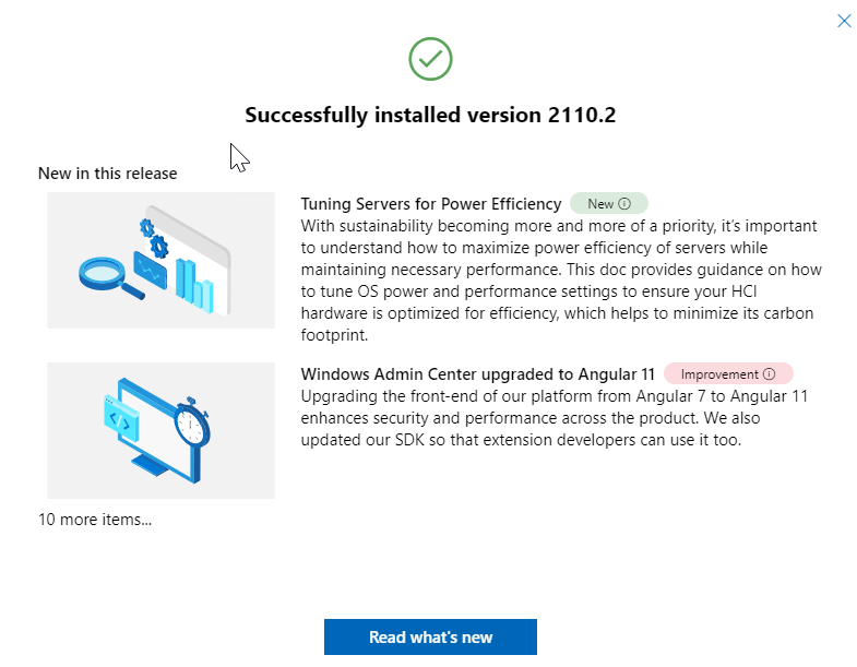 Screenshot of the message showing that Windows Admin Center is successfully installed.