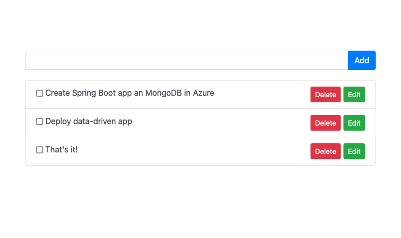 Screenshot of Spring Boot application storing data in Cosmos DB.