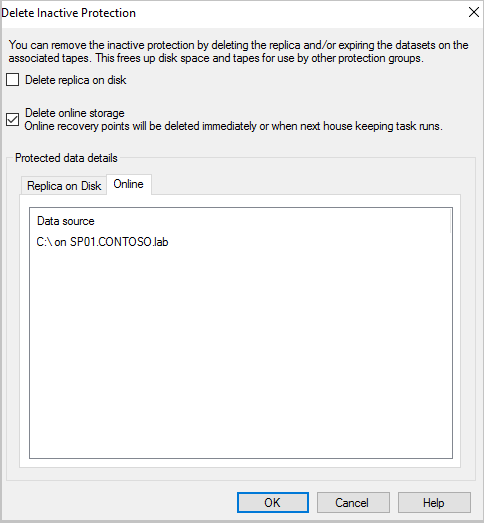 Screenshot that shows deleting online storage.