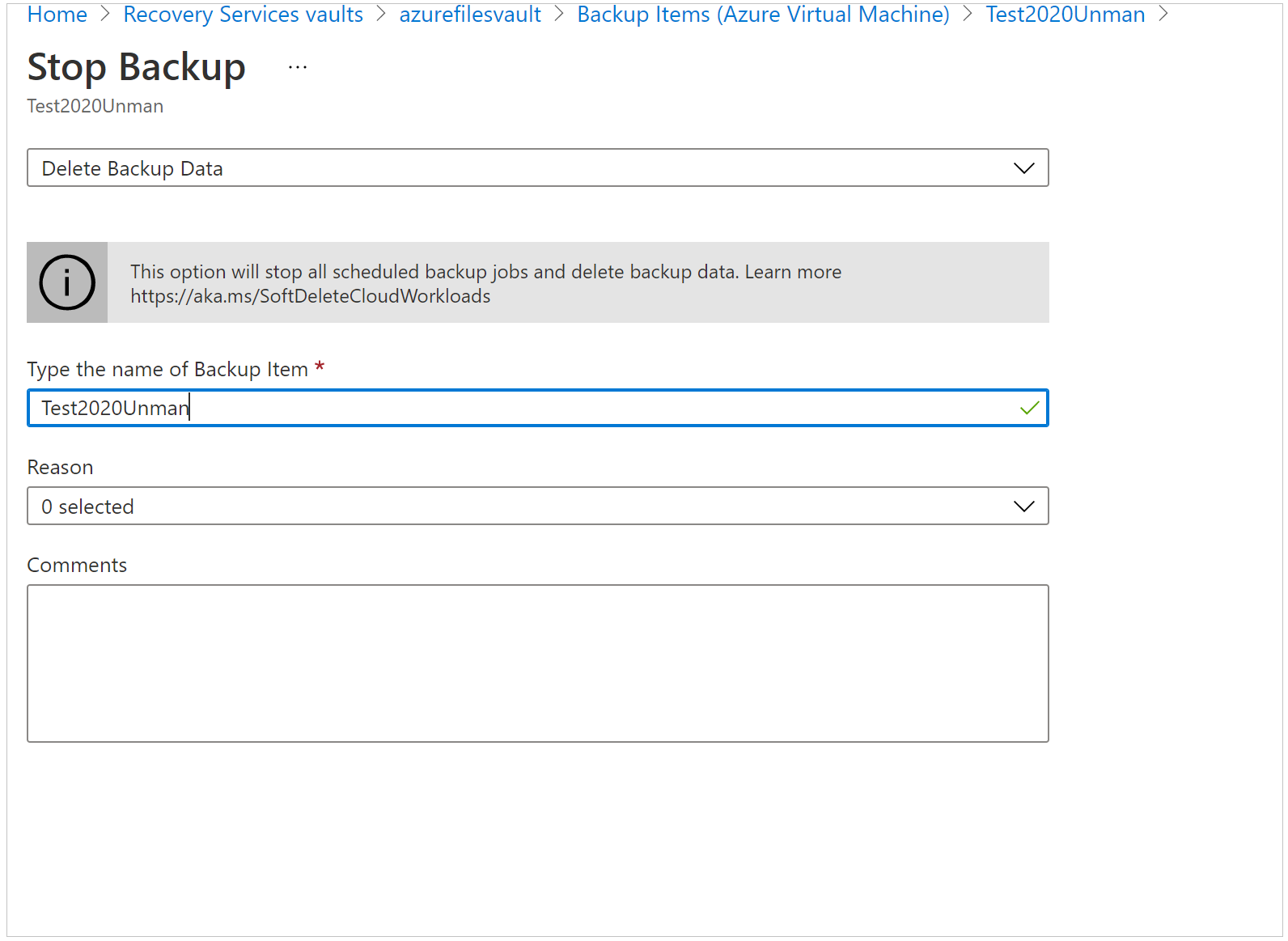Screenshot that shows the Stop Backup pane.