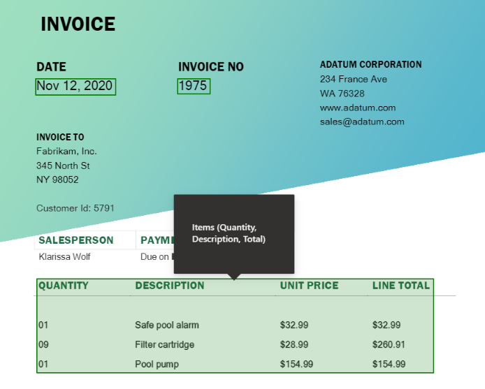 Kuvatõmmis dokumendi töötlemisel ekstraktitud tabelist.