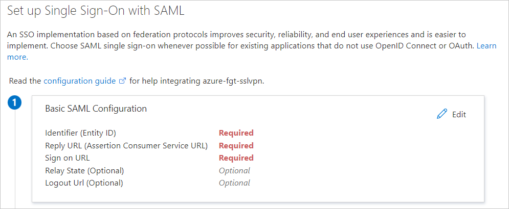 Screenshot of showing Basic SAML configuration page.