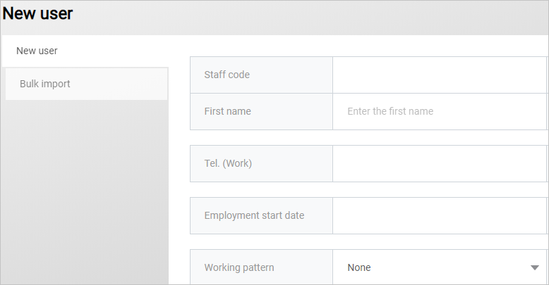 Screenshot shows the new User dialog box where you can enter user data.