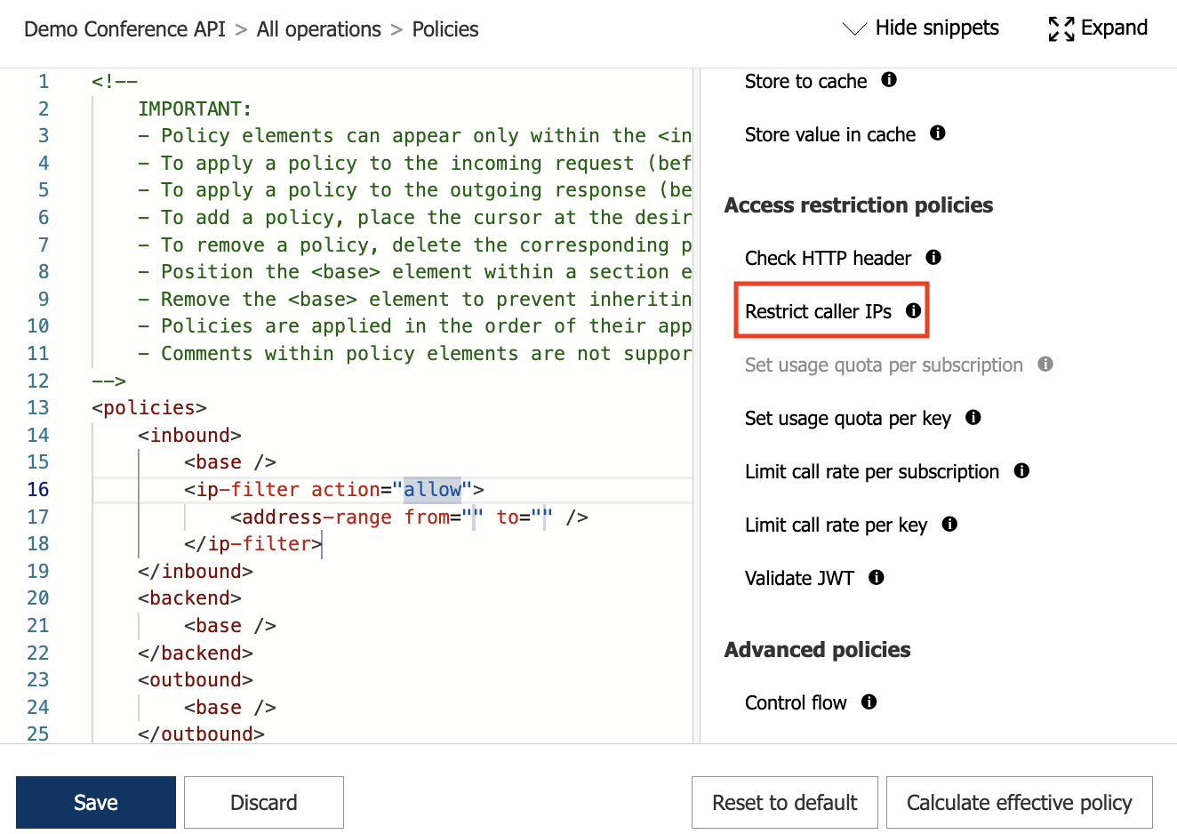 Insert policy snippet