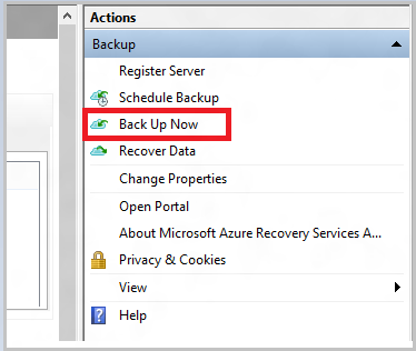 Screenshot shows how to go to the Back Up Now pane.