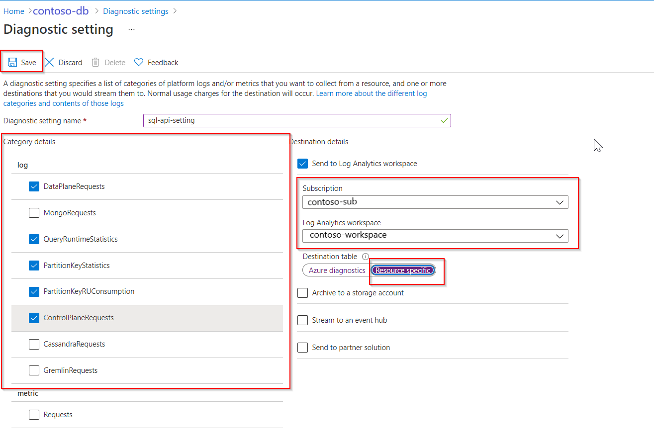 Screenshot of the option to enable resource-specific diagnostics.