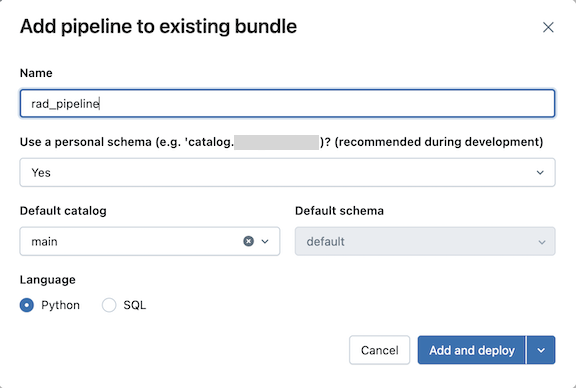 Create an ETL pipeline dialog