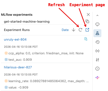 Experiments listed in right sidebar
