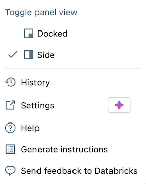 Assistant Chat pane menu with options.