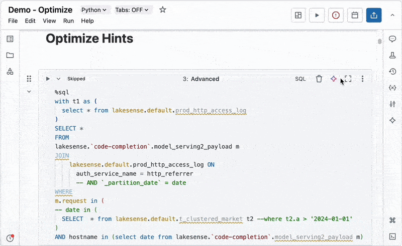 Use the optimize prompt on a notebook.