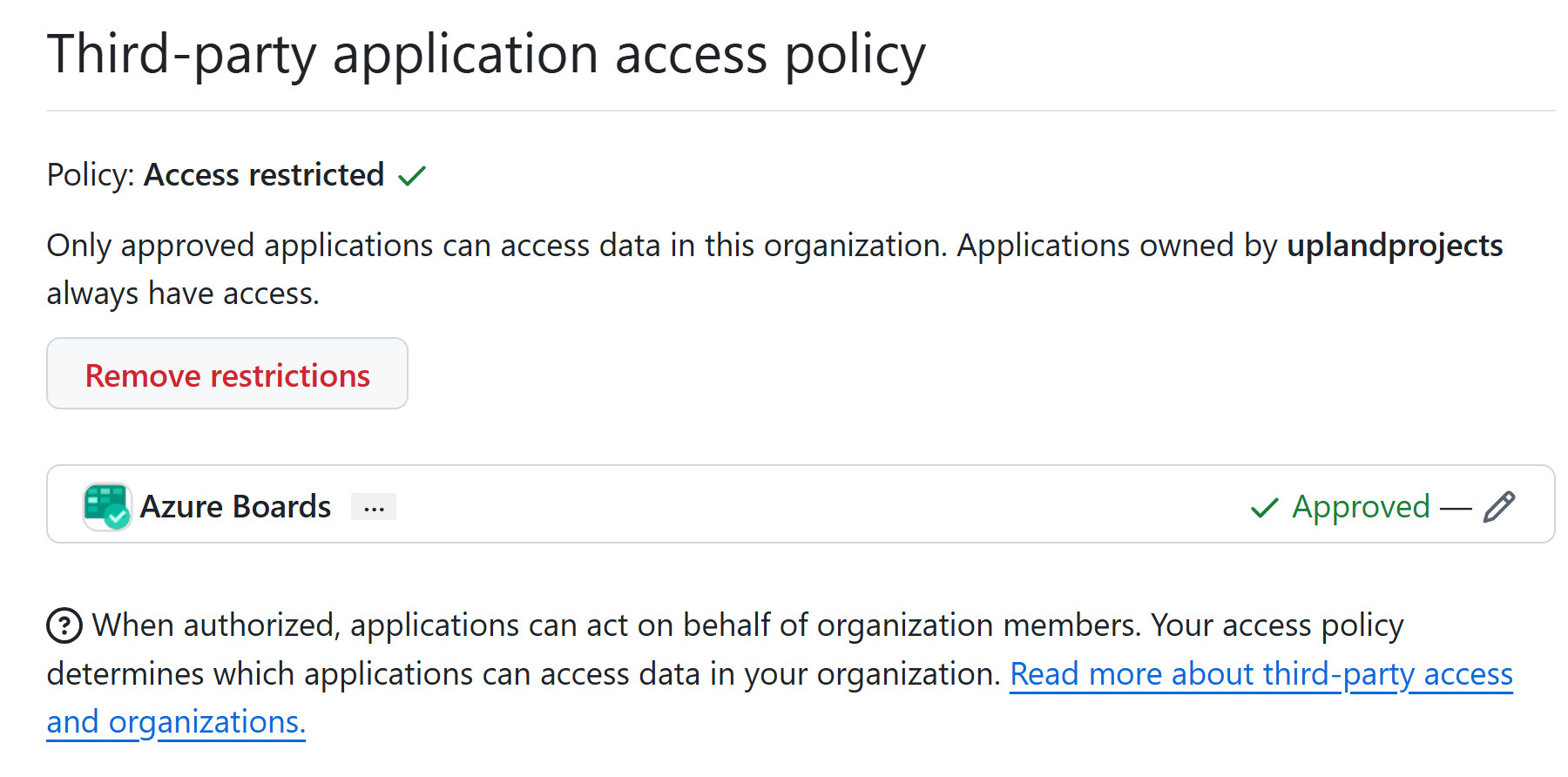 Screenshot shows the third-party application access policy.