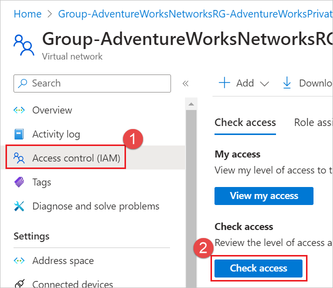 Screenshot that shows virtual network permissions for subnet delegation.