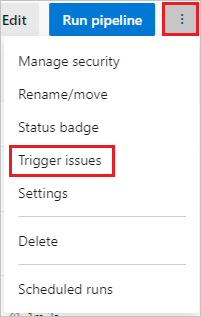 Screenshot that shows Trigger issues on the main pipeline page.