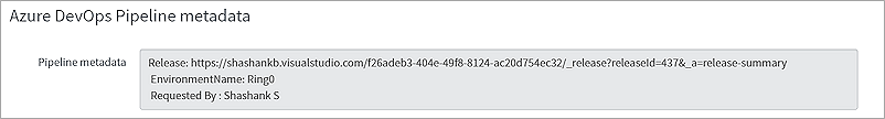 A screenshot showing the release pipeline metadata.