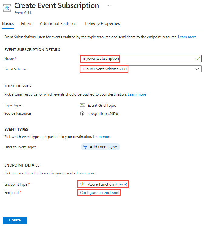 Image showing event subscription values.