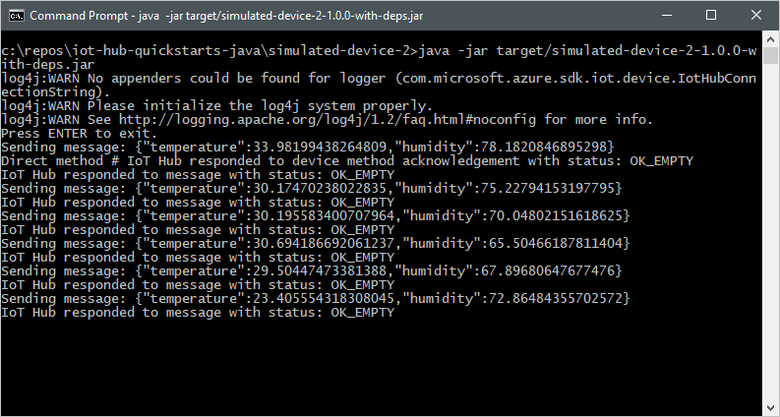 Output from the telemetry sent by the device to your IoT hub