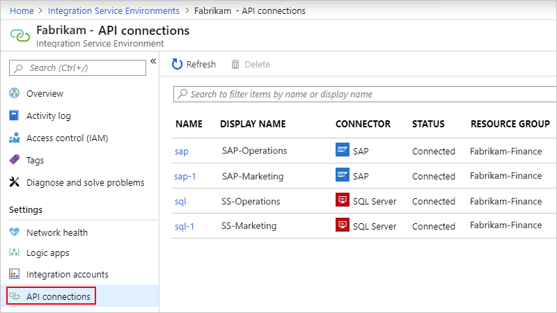 View API connections