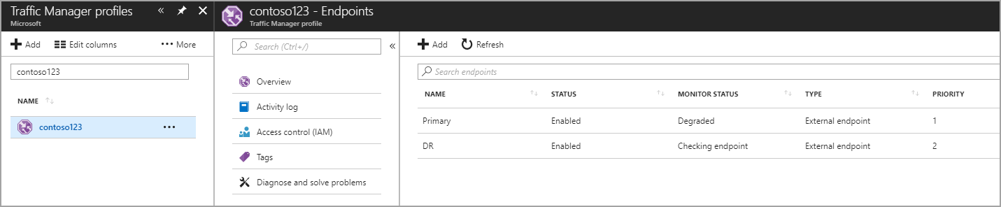 Screenshot of creating disaster recovery endpoints.