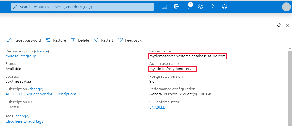 Azure Database for PostgreSQL connection string