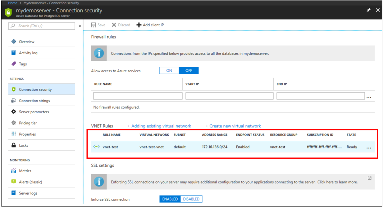 VNet service endpoints enabled and VNet rule created