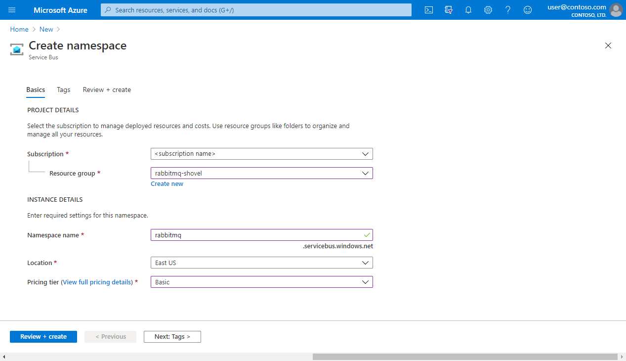 Create namespace