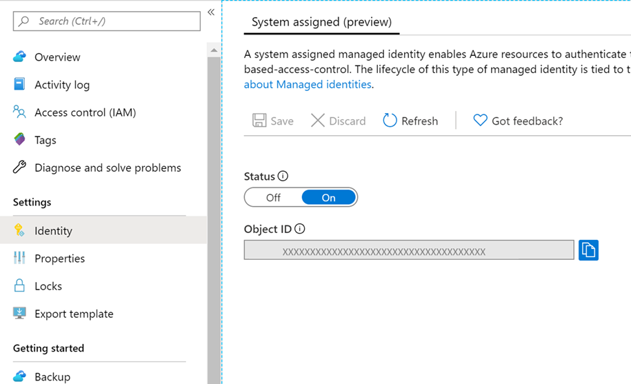 Screenshot that shows the system identity settings page.