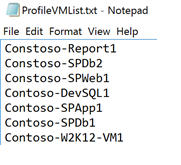 VM name list in the deployment planner
