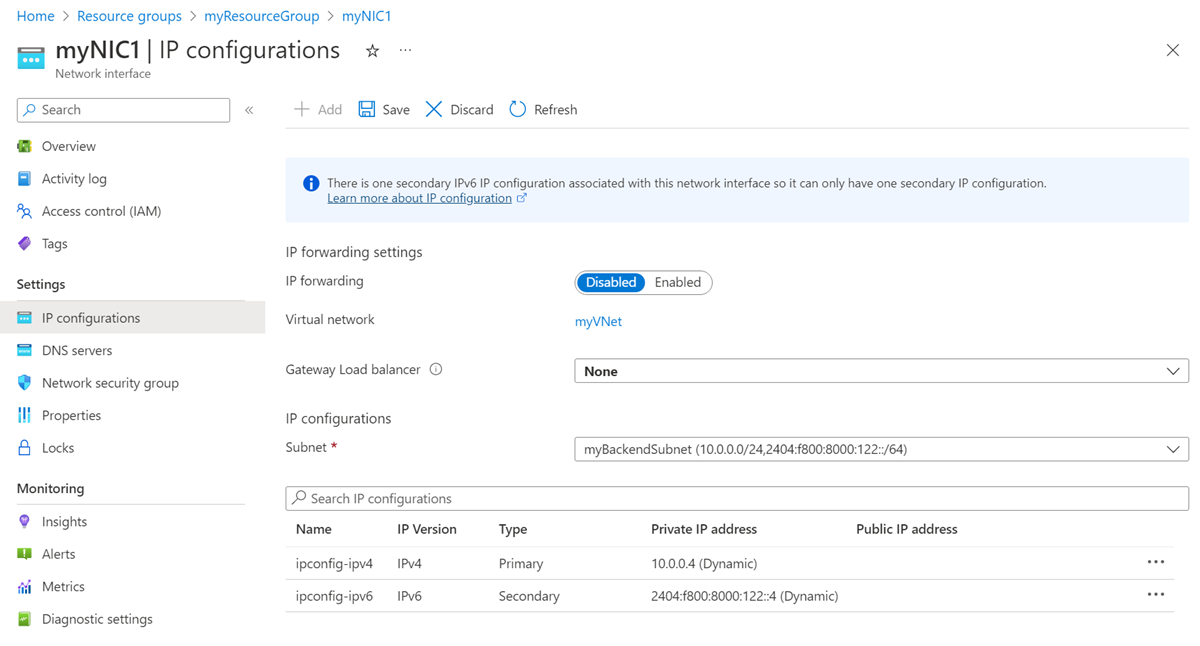 Screenshot of network interface IP configurations.