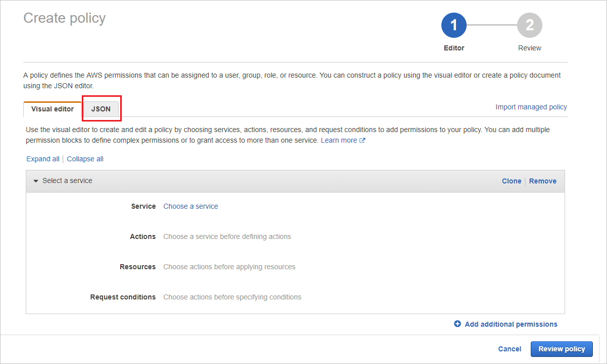 AWS JSON tab AWS JSON tab.