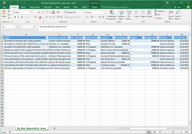 Äsja loodud Exceli mall.