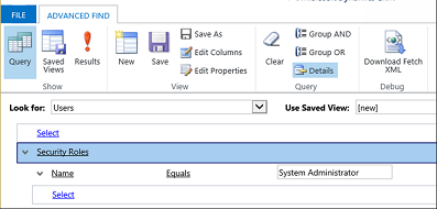 Täpsem otsing dialoogiboks asukohas Dynamics 365 Customer Engagement (on-premises).