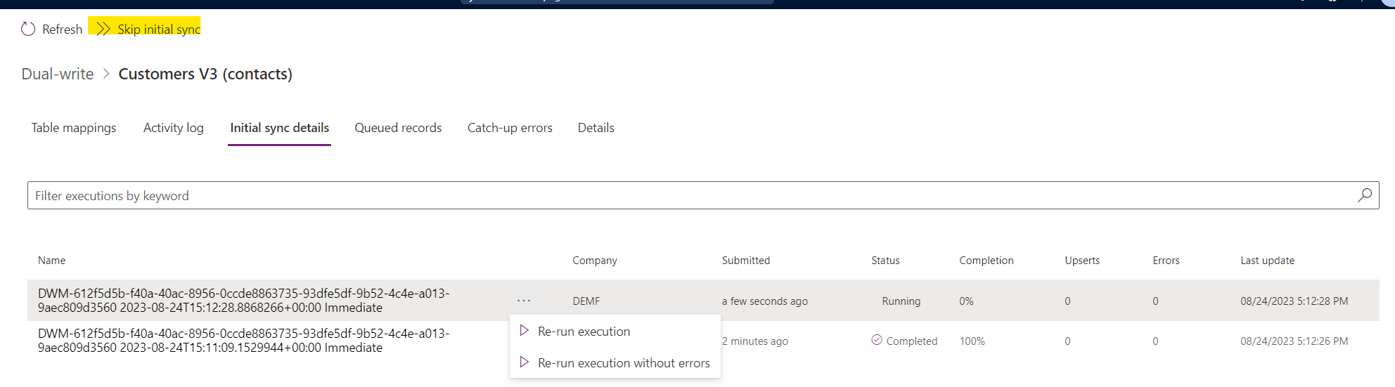 Screenshot of skipping initial writes.