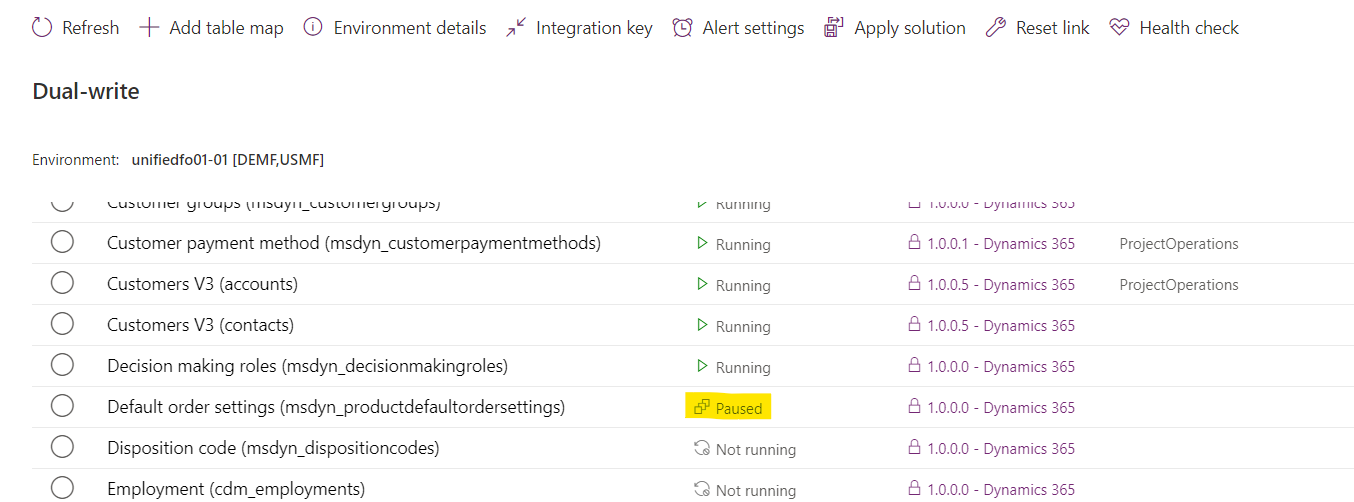Screenshot of a paused table.