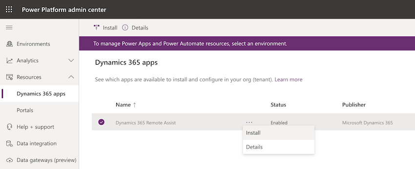 Power Platform admin center.