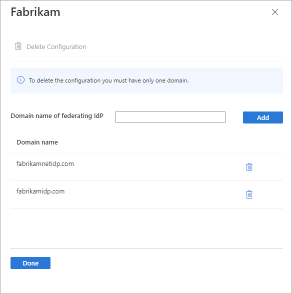 Screenshot of the domain configuration page