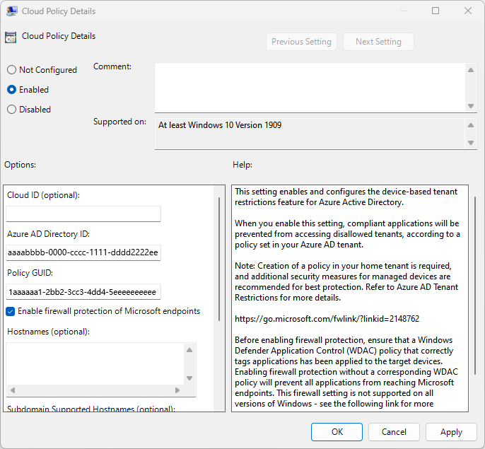 Screenshot showing enabling the firewall policy.