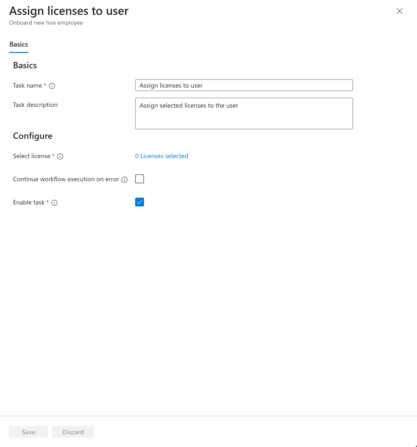 Screenshot of the assign licenses to user task.