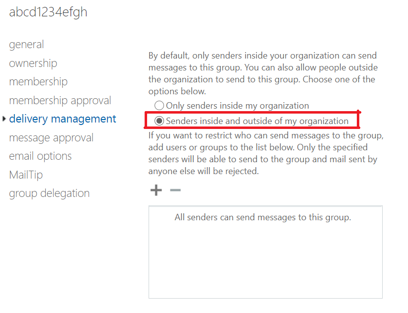 The Delivery Management screen to configure all senders to send mails.