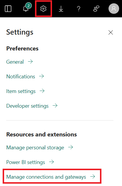 Screenshot showing how to open manage gateway.