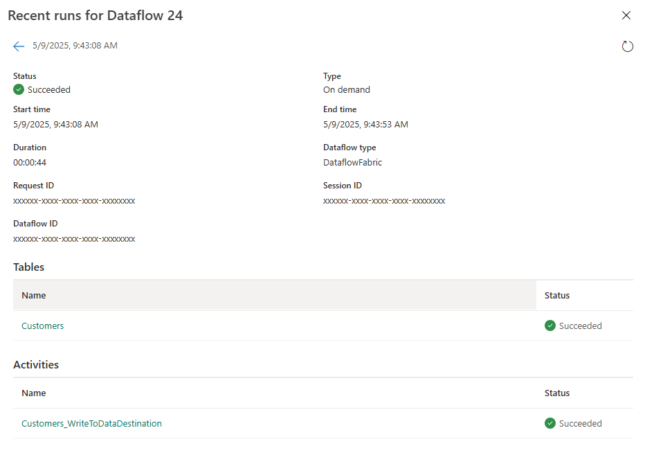 Screenshot showing the details of a refresh status.