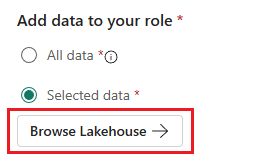 Screenshot that highlights the 'Browse Lakehouse' option to select data.