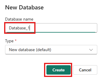 Screenshot showing the pop-up box to name your new database.
