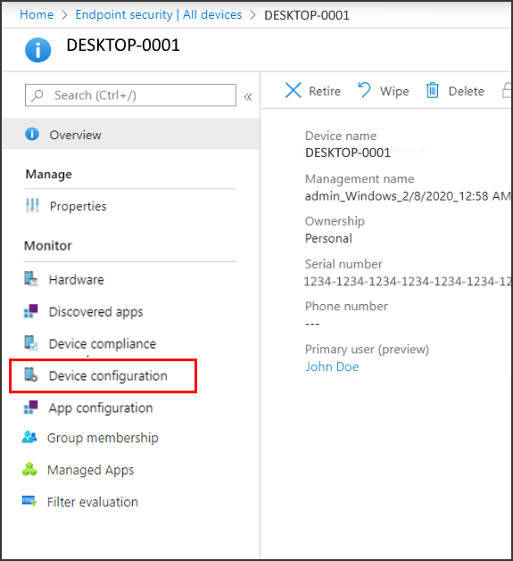 View endpoint security policy details