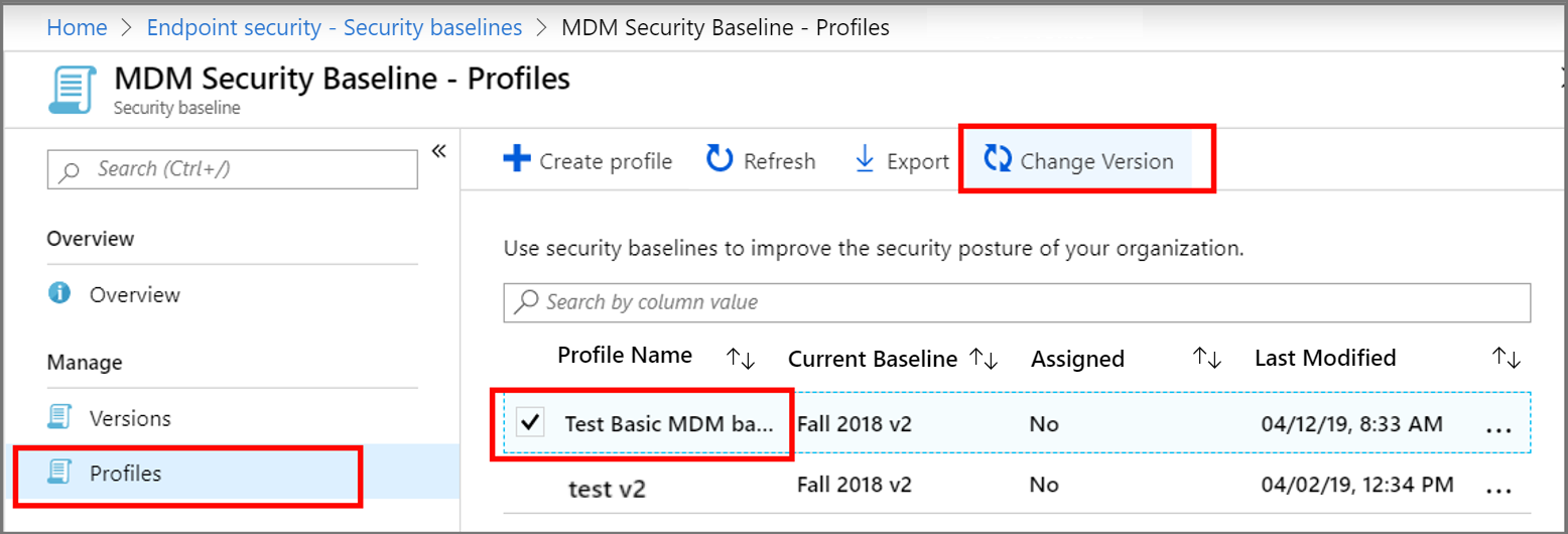 Screen capture that shows selection of a baseline.