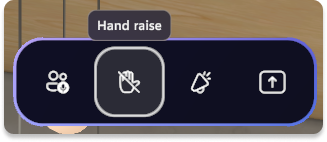 Hand raise button highlighted in host panel.