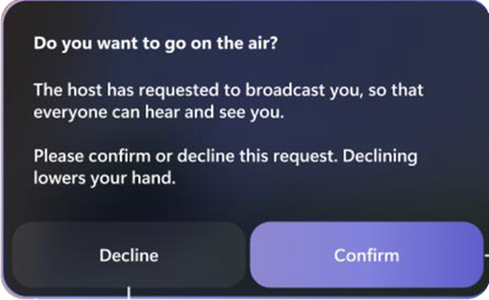 A screenshot of the go-on the air dialog