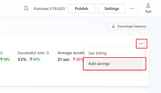 Screenshot of the Add savings option under the More icon.