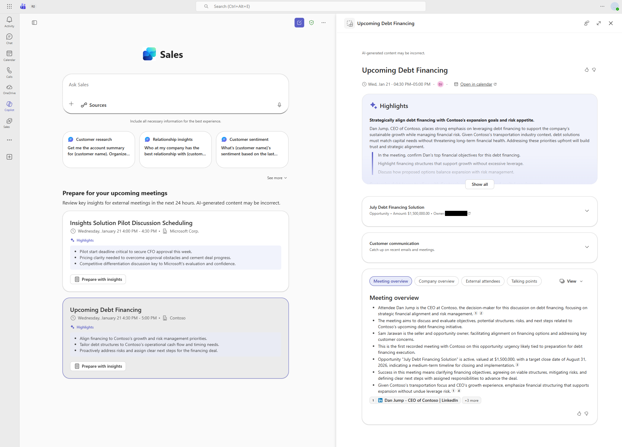 Screenshot of the full meeting preparation view.